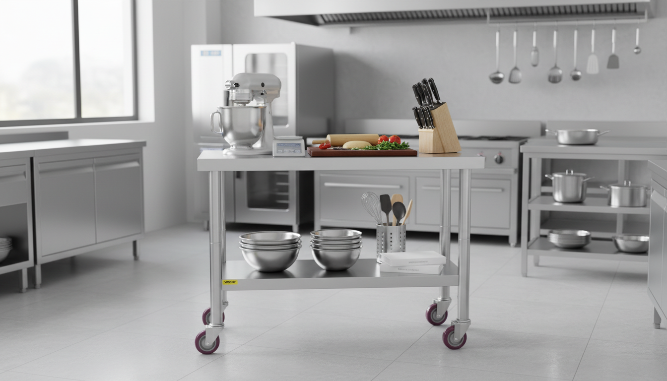 Rolling Stainless Steel Work Table with Locking Wheels